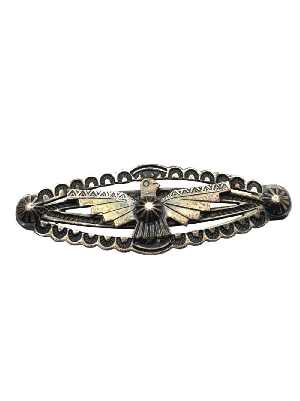 Navajo Sterling Silver Thunderbird Brooch Pin Stamped Design 4" 11.67g Vintage